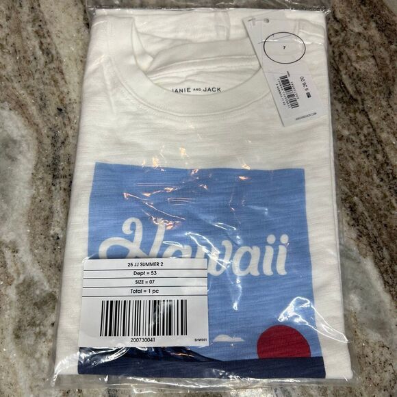 Janie & Jack, Hawaii Screenprint Soft 100% Cotton T-shirt Summer 25, Youth 7 - Picture 7 of 7